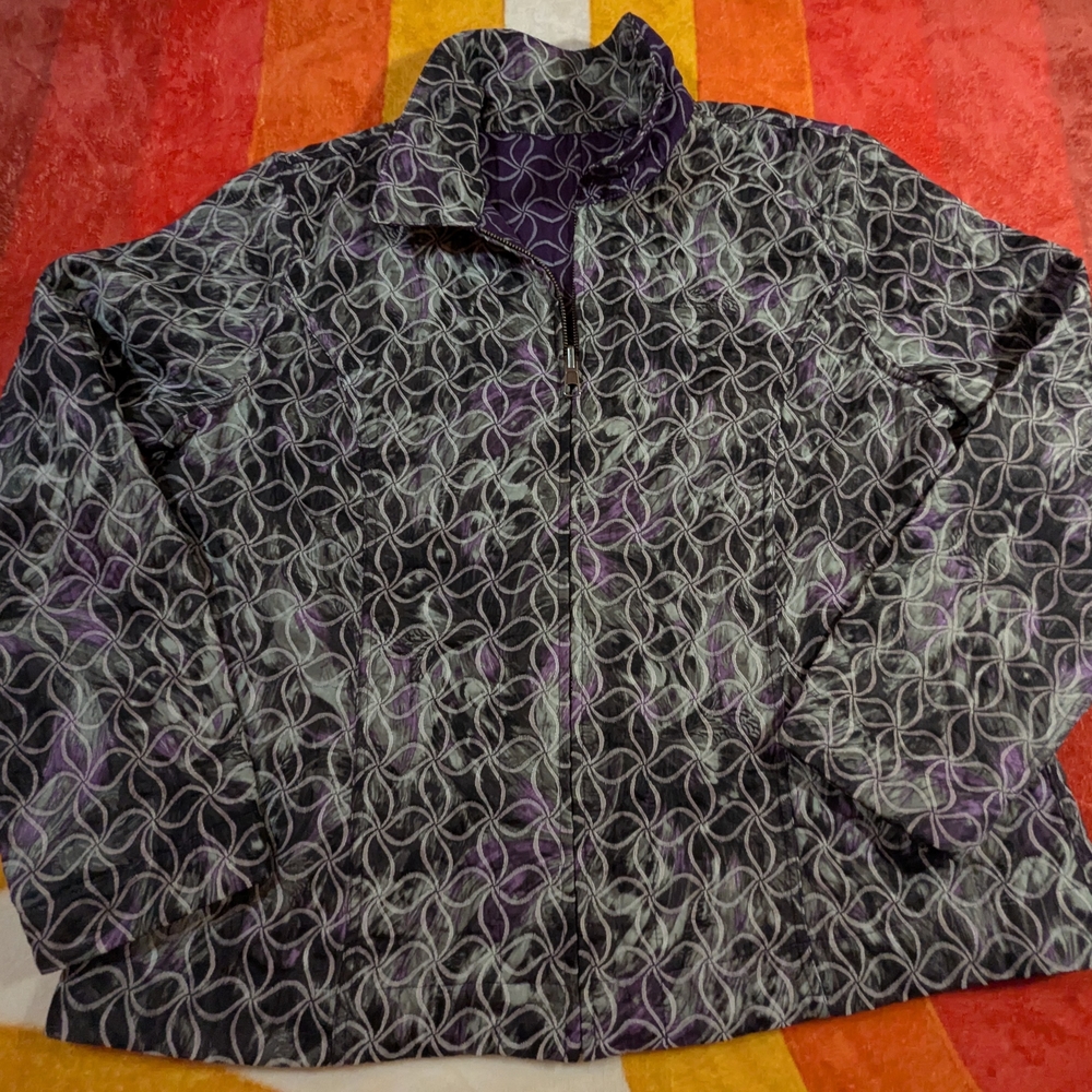 Women’s Patterned Quilted Jacket - Purple/Gray